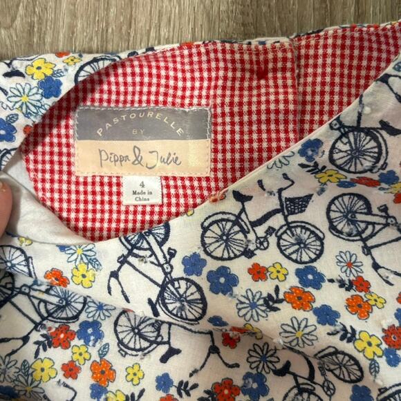 Pippa & Julie Bicycle Floral Dress Size 4 Whimsical Bike Print Gingham Bow - Picture 7 of 11